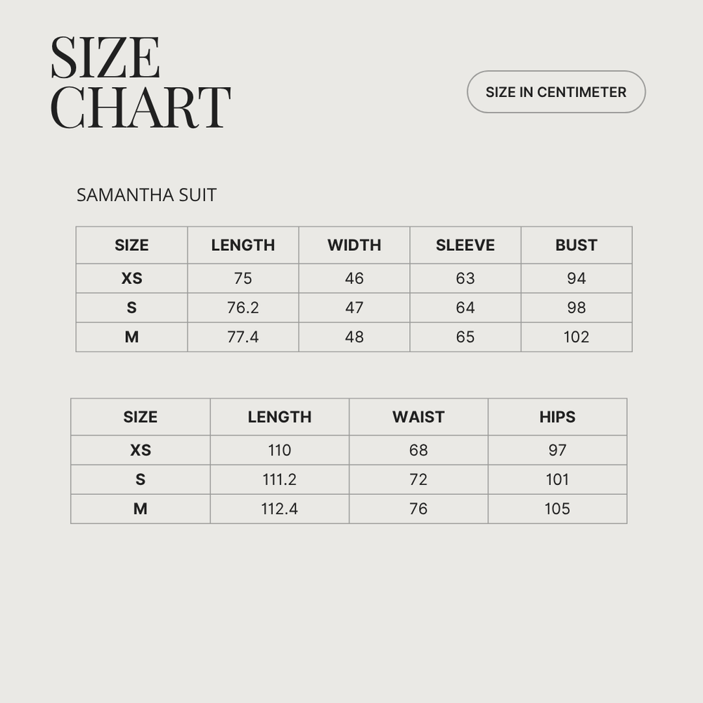 Size & Fit SAMANTHA SUIT