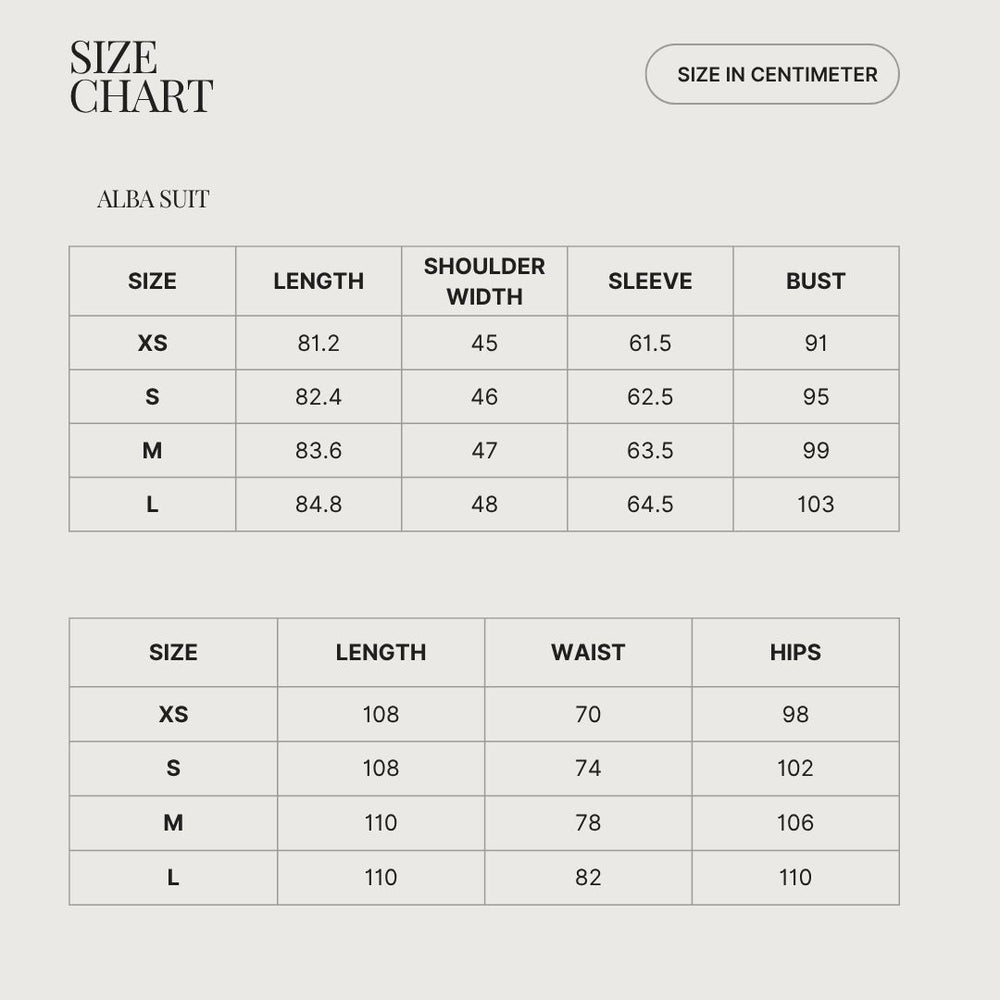 Size & Fit ALBA SUIT IN BLACK
