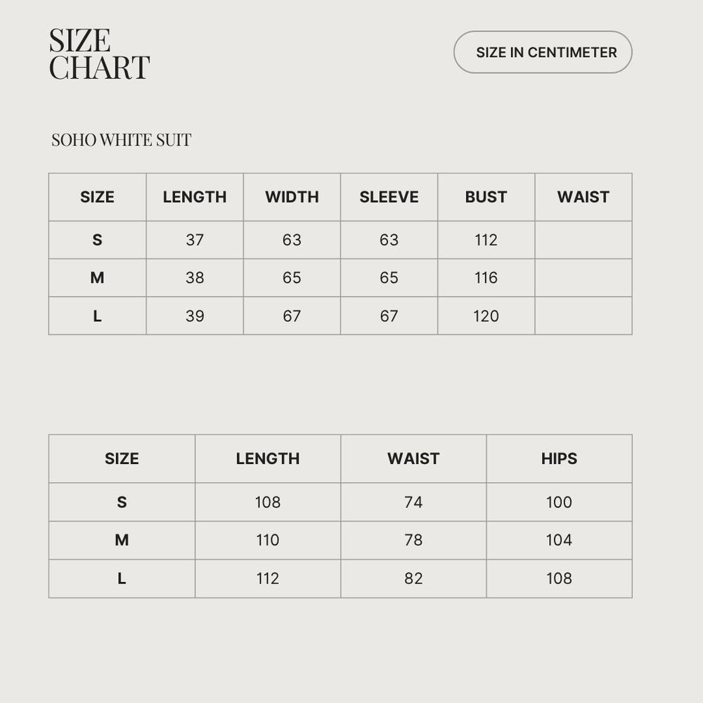 Size & Fit SOHO WHITE SUIT